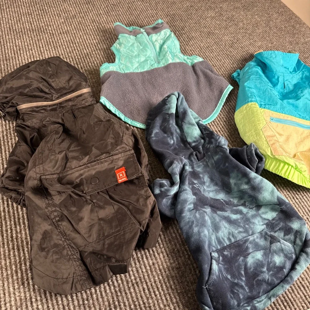 Reddy Dog Raincoat Fleece Vest Hoodie Bundle Lot Size M L 4pc Black Blue Teal